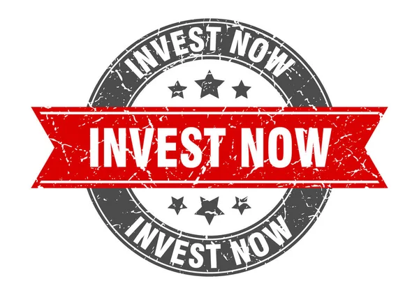 Investovat Nyní Kolo Razítko Stuhou Znamení Popisek — Stockový vektor