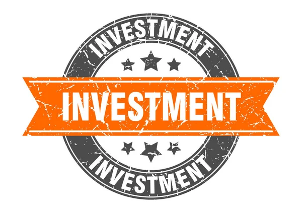 Timbre Rond Investissement Avec Ruban Signe Étiquette — Image vectorielle