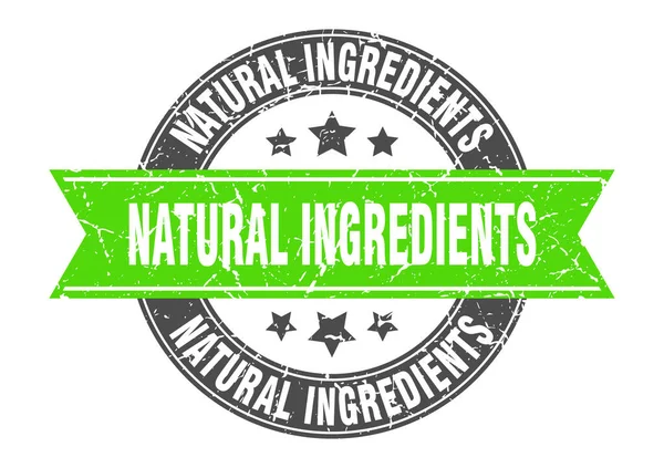 Natuurlijke Ingrediënten Ronde Stempel Met Lint Teken Etiket — Stockvector