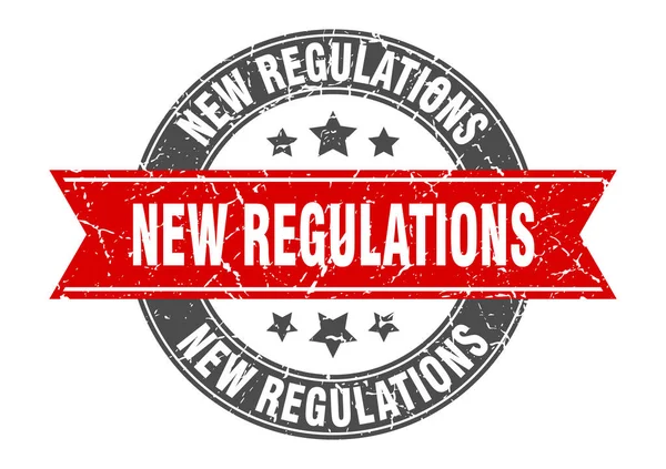 Novos Regulamentos Carimbo Redondo Com Fita Assine Rótulo —  Vetores de Stock