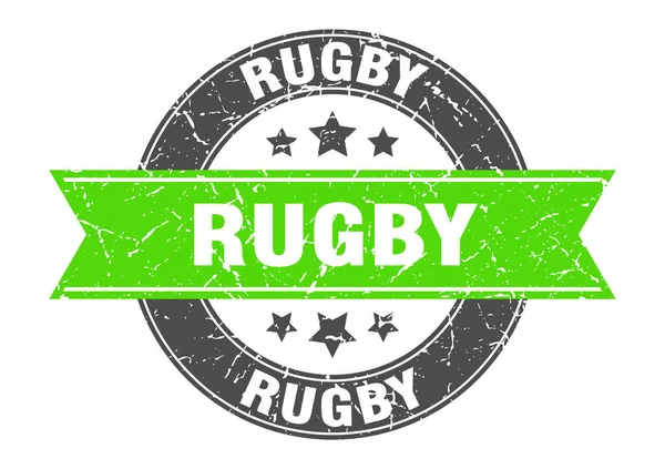 Okrągły Znaczek Rugby Wstążką Podpisz Etykieta — Wektor stockowy