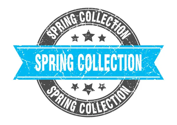 Collezione Primavera Timbro Rotondo Con Nastro Firma Etichetta — Vettoriale Stock