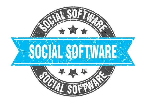 Sello Redondo Software Social Con Cinta Firma Etiqueta — Vector de stock