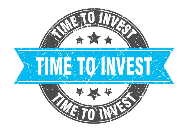 Temps Investir Timbre Rond Avec Ruban Signe Étiquette — Image vectorielle