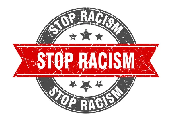 Zastavit Rasismus Kulaté Razítko Stuhou Znamení Popisek — Stockový vektor