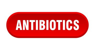 Antibiyotik düğmesi. beyaz arkaplanda izole edilmiş yuvarlak işaret