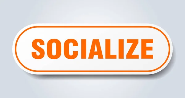 Socialize Sign Rounded Isolated Sticker White Button — Stock Vector