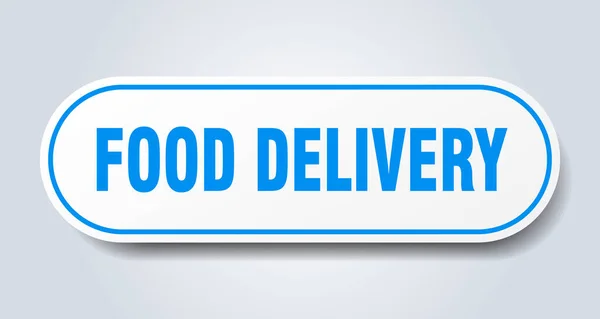 Food Delivery Sign Rounded Isolated Sticker White Button — Stock Vector