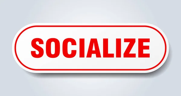 Socialize Sign Rounded Isolated Sticker White Button — Stock Vector