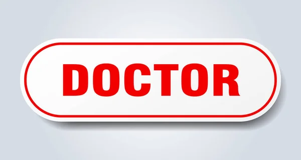 Dokter Teken Afgeronde Geïsoleerde Sticker Witte Knop — Stockvector