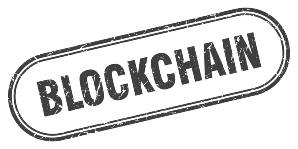 Blockchain Razítko Zaoblené Grunge Znamení Bílém Pozadí — Stockový vektor