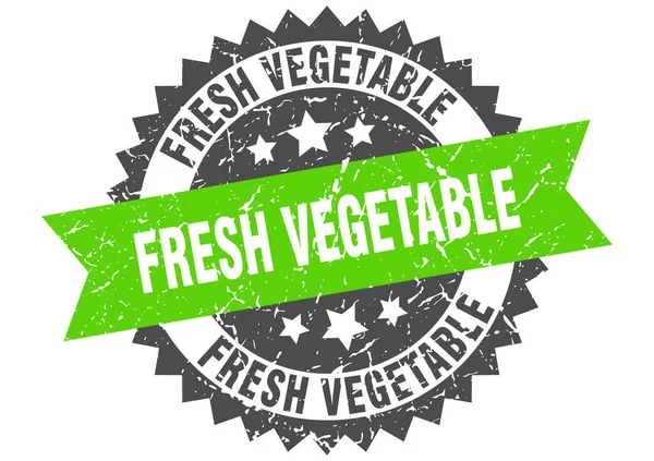 Čerstvé Zeleninové Razítko Kulatý Nápis Grunge Stuhou — Stockový vektor