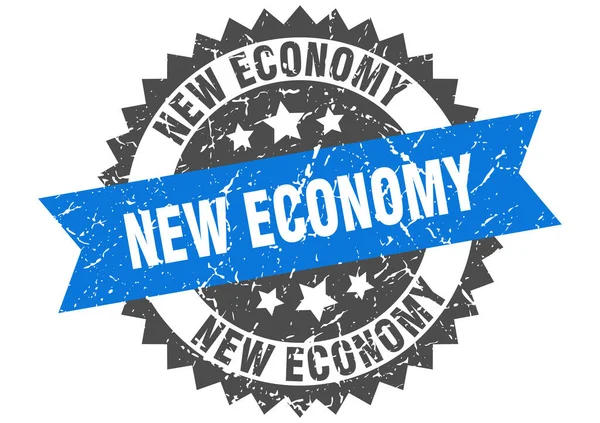 新しい経済スタンプ リボン付きの丸グランジサイン — ストックベクタ