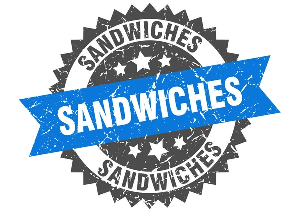 Sello Sándwiches Signo Grunge Redondo Con Cinta — Vector de stock