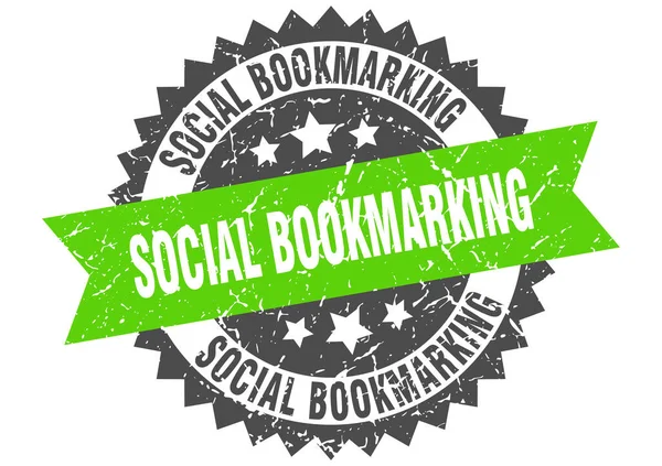 Social Bookmarking Stempel Rundes Grunge Schild Mit Schleife — Stockvektor