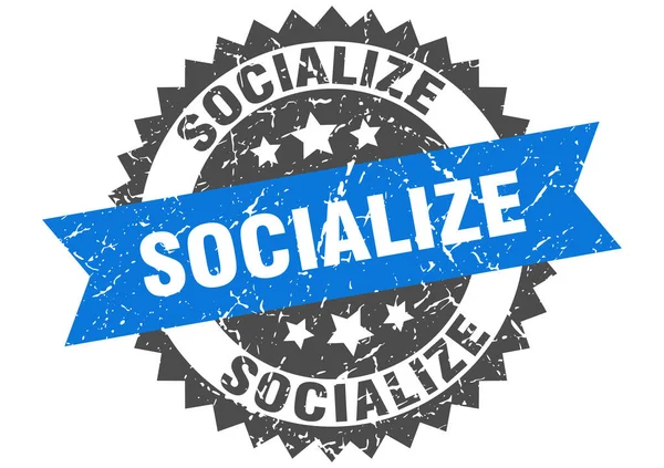 Κοινωνικοποίηση Γραμματοσήμων Στρογγυλό Grunge Υπογράψει Κορδέλα — Διανυσματικό Αρχείο