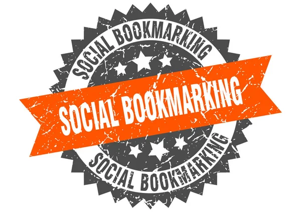 Social Bookmarking Stempel Rundes Grunge Schild Mit Schleife — Stockvektor