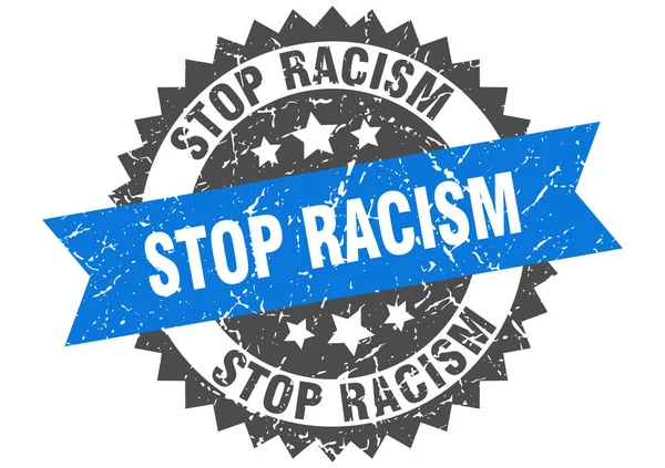 Σταματήστε Ρατσιστική Σφραγίδα Στρογγυλό Grunge Υπογράψει Κορδέλα — Διανυσματικό Αρχείο