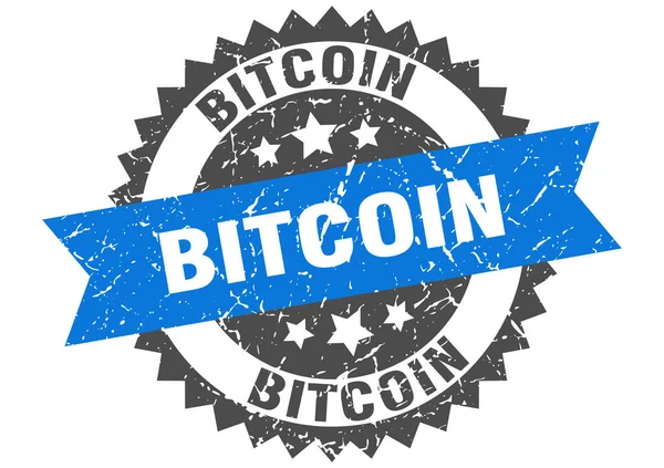 Timbro Bitcoin Segno Grunge Rotondo Con Nastro — Vettoriale Stock