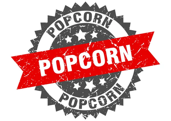 Popcorn Briefmarke Rundes Grunge Schild Mit Schleife — Stockvektor