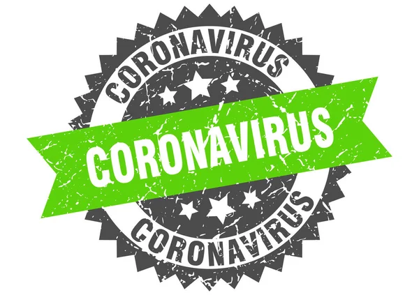 Carimbo Coronavírus Sinal Grunge Redondo Com Fita — Vetor de Stock