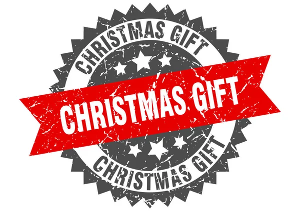 Christmas Gift Stamp Grunge Sign Ribbon — Stock Vector