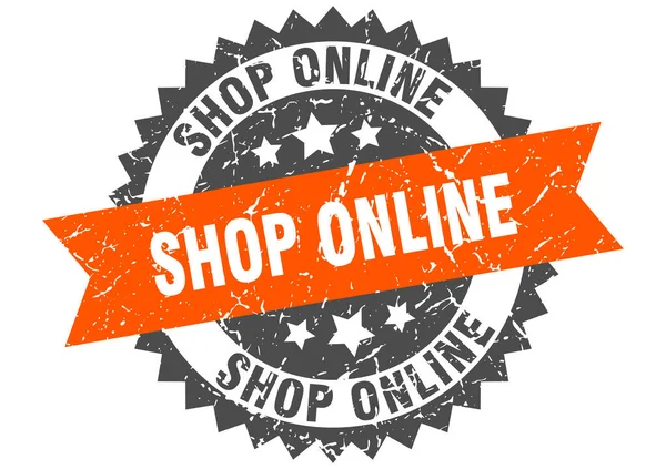 Shop Online Stamp Grunge Sign Ribbon — Stock Vector