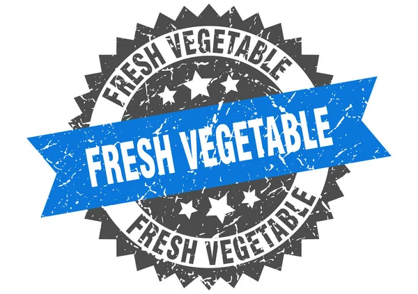 新鮮な野菜のスタンプ リボン付きの丸グランジサイン — ストックベクタ