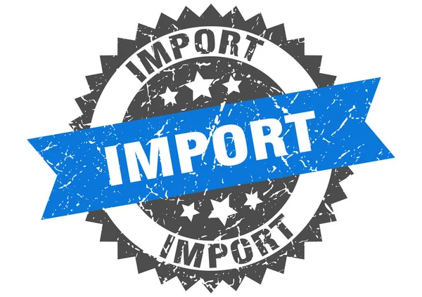 Znaczek Importowy Okrągły Znak Grunge Wstążką — Wektor stockowy