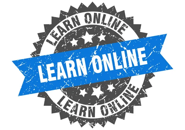 Imparare Timbro Online Segno Grunge Rotondo Con Nastro — Vettoriale Stock