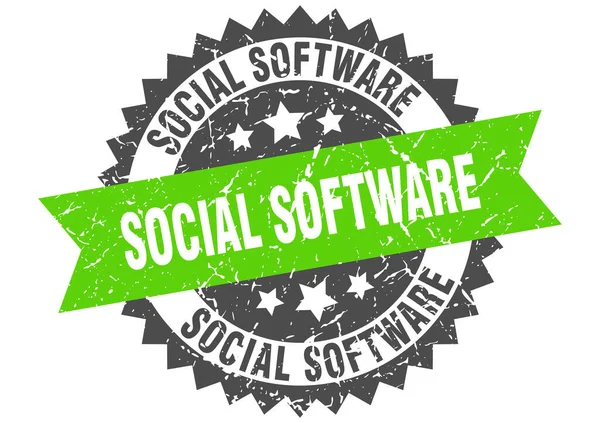 Timbro Del Software Sociale Segno Grunge Rotondo Con Nastro — Vettoriale Stock