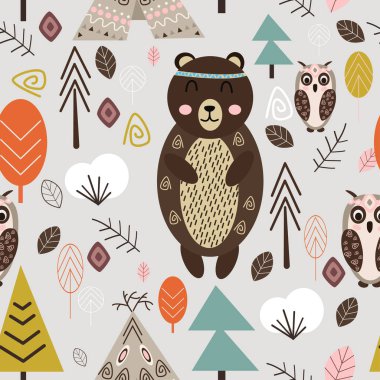 ayı ormandaki İskandinav tarzı - vektör çizim, eps ile Seamless modeli