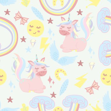 tek boynuzlu at ve gökkuşağı - vektör çizim, eps ile Seamless modeli