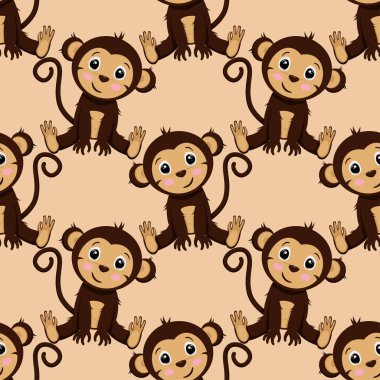 maymun ve yaprakları - vektör çizim, eps ile Seamless Modeli