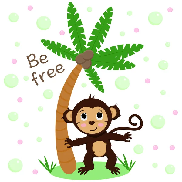 Poster Sei Frei Süßer Affe Vektor Illustration Eps — Stockvektor