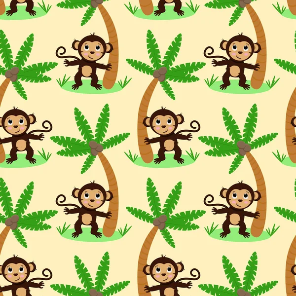 Nahtloses Muster Mit Affen Und Blättern Vektorillustration Eps — Stockvektor