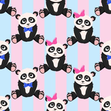 panda kız panda boy - vektör çizim, eps ile Seamless Modeli