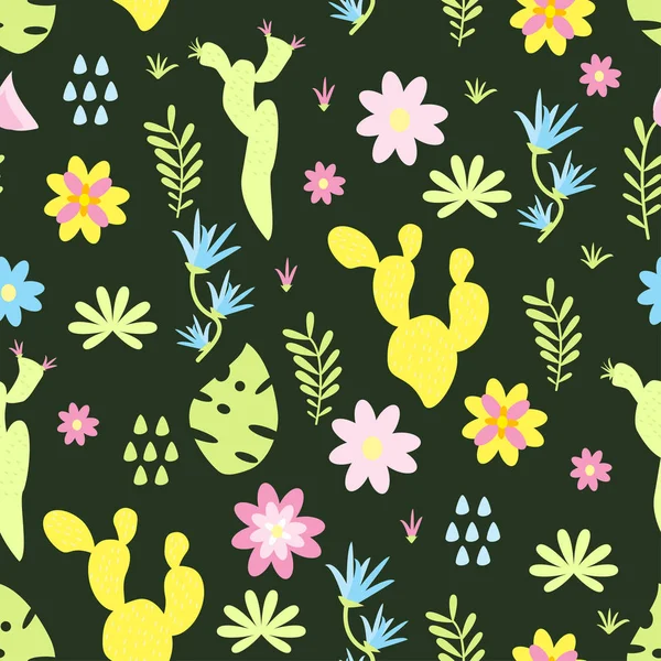 サボテンの花ベクトル図では Eps のシームレス パターン — ストックベクタ