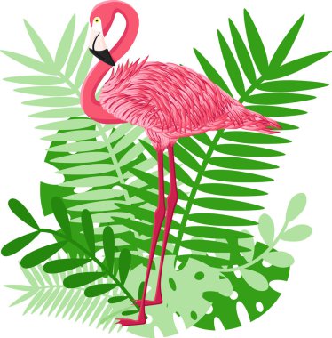 yaprakları - vektör çizim, eps arka plan üzerinde pembe flamingo