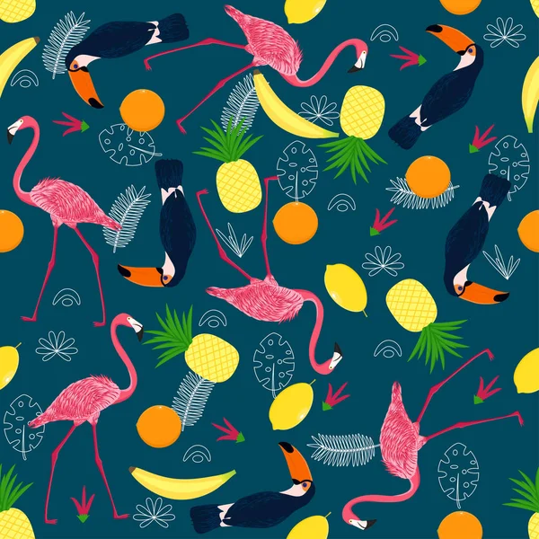 Naadloze Patroon Met Roze Flamingo Toucan Vectorillustratie Eps — Stockvector