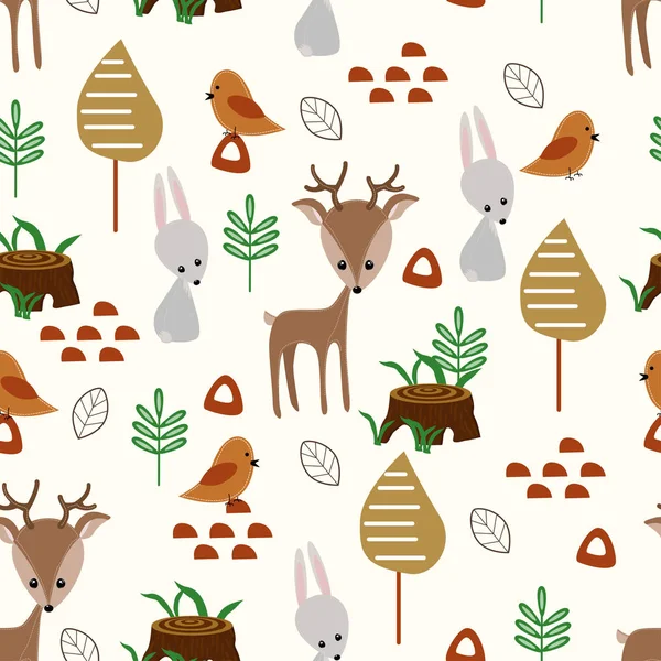 Modello Senza Soluzione Continuità Con Cervo Lepre Nella Foresta Illustrazione — Vettoriale Stock