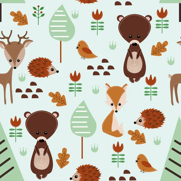 Patrón Sin Fisuras Con Animales Del Bosque Ilustración Vectores Eps — Archivo Imágenes Vectoriales