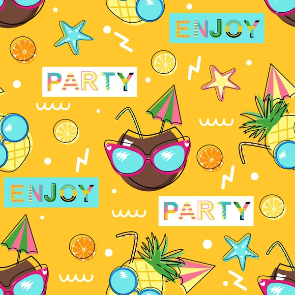 Seamless Pattern Funny Fruit Sunglasses Yellow Background Vector Illustration Eps — Stock Vector