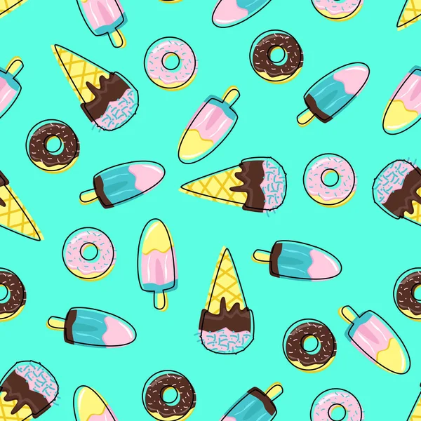 Nahtloses Muster Mit Eis Und Donuts Vektor Illustration Eps — Stockvektor