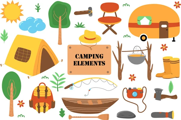 Conjunto Elementos Camping Aislados Parte Ilustración Vectorial Eps — Archivo Imágenes Vectoriales