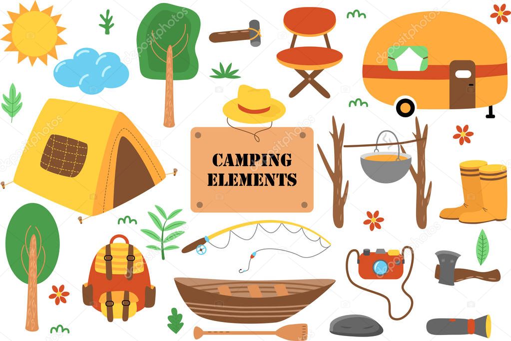 set of isolated camping elements part 2 - vector illustration, eps