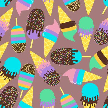 çikolata tatlı dondurma ile dikişsiz desen - vektör illüstrasyon, eps