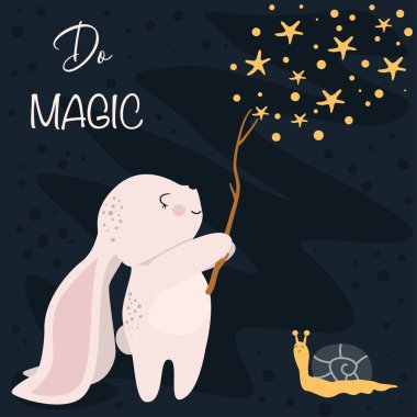 poster bunny ile sihirli yapmak - vektör illüstrasyon, eps