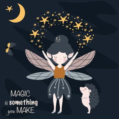 poster sihirli orman peri ile yaptığınız bir şey - vektör illüstrasyon, eps