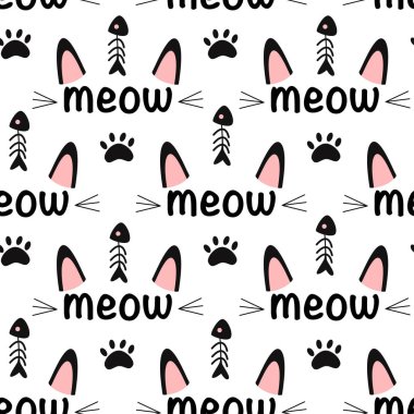 beyaz bir arka plan üzerinde miyav ile sorunsuz desen - vektör illüstrasyon, eps